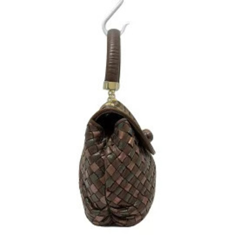 Bottega Veneta Intrecciato Handbag Turnlock Brown Black Leather